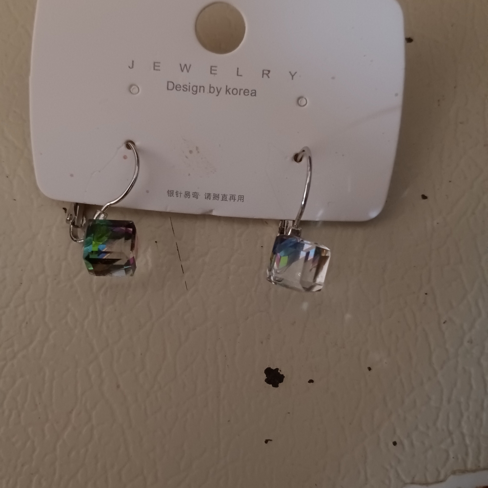 Chic Silver and Multicolor Cube Earrings